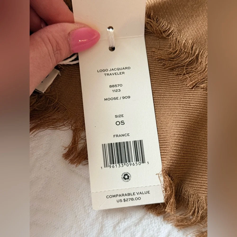 Tory Burch Logo Jacquard Traveler Scarf Color Moose NWT - Picture 4 of 5